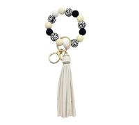 Asukohu Lindo coche llavero elegante cuentas de madera llavero pulsera pulsera con borlas de PU llavero llavero para mujeres
