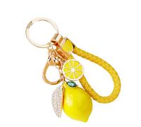 Asukohu Llavero de metal resistente con diseño de limón, incluye cuerdas multicolores, portátil, 40 g, llavero decorativo para llaves de coche o decoración de bolsas, metal resistente, Cuerda amarilla