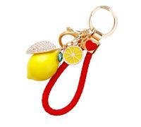 Asukohu Llavero de metal resistente con diseño de limón, incluye cuerdas multicolores, portátil, 40 g, llavero decorativo para llaves de coche o decoración de bolsas, metal resistente, Cuerda roja