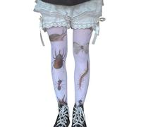 Asukohu Medias blancas de moda para mujer, medias japonesas estéticas caprichosas adorables estampadas, opacas, medias blancas para festivales de música, C66, Talla única