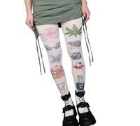 Asukohu Medias blancas de moda para mujer, medias japonesas estéticas caprichosas adorables estampadas, opacas, medias blancas para festivales de música, C1., Talla única