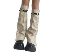 Asukohu Mujeres Mangas De Piernas De Cuero Con Hebilla Y Botones Laterales Subculturas Punk Calentador Ancho Holgado Sin Pie Calcetines De Cuero Sintético Calentador, Light Card, Talla única