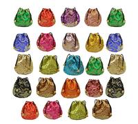 Asukohu Paquete de 24 elegantes bolsas de joyería de tela colorida, adecuadas para regalos de boda y Navidad, bolsas chinas con cordones