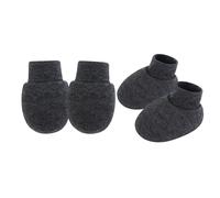 Asukohu Recién Nacido Anti Scratch Manoplas Y Calcetines Conjunto De Color Sólido Algodón Bebé Mano Y Pie Protección Manga Para 0-6 Meses Recién Nacido Mitones, negro y gris, talla única