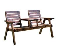ASumPio Banco De Exterior De Madera para Exteriores, Banco Doble con Mesa De Centro Y Respaldo para Balcón, Terraza, Jardín, Muebles De Exterior Carbonizados, Banco De,