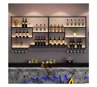 ASumPio Botellero Montado En La Pared con Luz Led, Estantes Flotantes De Metal para Botellas De Licor Y Copas De Vino Estante De Almacenamiento Multifuncional para Barra De Bar,Black-300x20x120cm