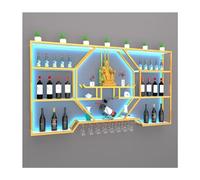 ASumPio Botellero Montado En La Pared con Luz Led, Moderno Soporte para Copa De Vino Colgante De Metal, Estantes Flotantes De Barra Creativa para El Hogar, Bar, Comedor, Cocina,Gold-150x20x110cm