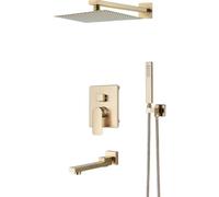 ASumPio Conjuntos De Ducha para Baño, Grifos De Ducha De Oro Cepillado, Sistema De Ducha De Pared para Baño, Grifo Mezclador De Ducha Empotrable, Grifo De Ducha Tipo Ll,3-Way 12in Swivel