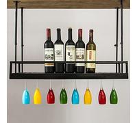 ASumPio Estante Colgante De Metal para Vino, Soporte para Botellas De Vino, Estante De Almacenamiento Flotante para Colgar En El Techo, Organizador De Copas De Vino, Col,Black-120x30cm