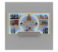 ASumPio Estante Moderno para Vino Montado En La Pared, Estante De Exhibición para Botellas De Licor Led, Portavasos para Copas De Vino, Almacenamiento De Gran Capacidad para Deco,Gold-150x20x110cm
