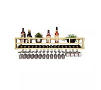 ASumPio Estante para Vino Led Montado En La Pared, Moderno Soporte para Botella De Vino Y Vidrio para Colgar En La Pared, Unidad De Barra, Estantes Flotantes para Decoración del,Gold-150x25x27cm