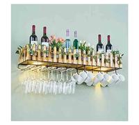 ASumPio Estante para Vino Montado En La Pared, Soporte para Copas De Vino con Valla Creativa, Estante para Copas De Vino De Madera con Luces para El Hogar, Bar, Cocina, Decoració,Brown-60x20cm