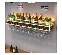 ASumPio Estantes Flotantes para Unidad De Bar, Estante para Vino Montado En La Pared De Estilo Industrial De 2 Capas Estante para Copas De Vino Invertida con Luz Led para El Hoga,Gold-100x25x27cm