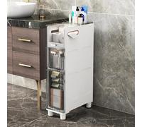 ASumPio Gabinete De Almacenamiento Estrecho De 5 Niveles, Gabinete De Almacenamiento Delgado para Inodoro, Torre De Almacenamiento con Cajones Transparentes Y Ruedas, C,Gray Transparent-3 Tier