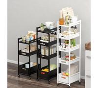 ASumPio Gabinete De Almacenamiento para Baño, Gabinete Delgado De 2, 3 Y 4 Niveles con Ruedas para Espacios Pequeños, Carrito De Cocina con Estructura De Metal, Negro,Black-4Tier