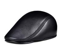 ASumPio Hombre Mujer Boinas De Cuero Real Sombrero Cuero De Oveja Otoño Invierno Gorros Cálidos Sombreros con Orejas Orejeras, Black-XXL (59Cm60Cm)