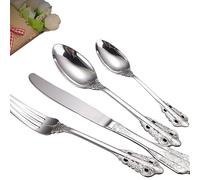 ASumPio Juego De Cubiertos De Plata De Ley 925, 4/16/24/32/40/48 Piezas, Palace Tableware 304, Cubiertos De Plata Engrosada con Relieve, Juego De 10 Cubiertos De 40 Pi,Silver-4Set