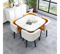 ASumPio Juego De Mesa De Comedor Moderno De 5 Piezas con Mesa De Madera De 80 Cm Y 4 Sillas Tapizadas De PU Diseño Compacto para Espacios Pequeños Ideal para Comedor Familia,Yellow-Square