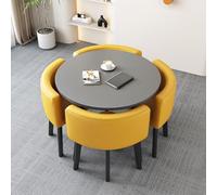 ASumPio Juego De Mesa De Comedor Redonda Moderna para 4 Personas, Mesa Y Silla Amarillas Que Ahorran Espacio para Oficina, Recepción, Hogar, Balcón Y Área De Ocio, Elegante,Yellow-One Size