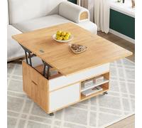 ASumPio Mesa De Centro Elevable con Cajón De Almacenamiento Y Estante Oculto, Mesas De Centro Pequeñas Modernas Multifunción con Tablero De Comedor Extensible para Sala De E,