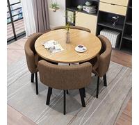ASumPio Moderno Juego De Comedor De 4 Piezas, Mesa Redonda con 4 Sillas, Cocina, Oficina, Sala De Estar, Elegante Combinación De Mesa De Centro Y Silla para CE,Brown-Fabric