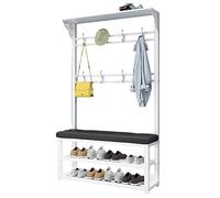 ASumPio Perchero 3 En 1 para Pasillo, Banco para Zapatos, Estante De Almacenamiento para Entrada, Organizador De Muebles con Marco De Metal, Fácil Montaje,Black-100cm