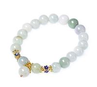ASumPio Pulsera De Jade para Mujer, Pulsera China, Pulsera De Jade Birmano, Pulsera De Jade, Joyería Tibetana, Cuentas Budistas con Caja,White