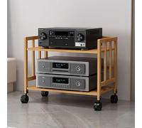 ASumPio Soporte para Reproductor De CD Y Audio De 2, 3, 4 Y 5 Niveles, Gabinete De Almacenamiento De Componentes Estéreo Móviles De Bambú Natural con Estante De Madera De Altura,2 Tier (H 53cm)-60cm