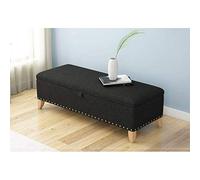 ASumPio Taburete para Sala De Estar, Banco De Almacenamiento, Caja De Juguetes, Tela De Lino Y Algodón con Botones, Taburete para Sofá, Taburete para El Hogar (Negro, 90 Cm/35,4 Pulgadas)