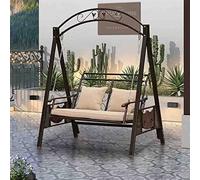 ASUMUI Columpio para Exteriores, Mecedora de jardín, Silla Colgante, Columpio de Hierro Forjado para jardín, Villa, Columpio Individual/Doble con Respaldo de cojín (Brown Double)
