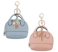 ASUNFO 2 mini bolsas de mano con llavero de piel sintética, mini mochila, llaveros, carteras, bolsas de cosméticos para mujer, color azul y rosa