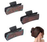 ASUNFO 3 pinzas para el pelo de piel con estampado de vaca de las tierras altas, pinzas grandes para mujeres y cabello grueso