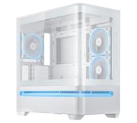ASUS Prime AP202 ARGB Caja mATX, Cristal Curvado Templado, Compatible con gráficas de hasta 420 mm, radiadores de 360 mm, raíl de fácil extracción, ventilación de Ranura, Ventiladores ARGB, Blanco