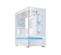 ASUS Prime AP202 ARGB Caja mATX, Cristal Curvado Templado, Compatible con gráficas de hasta 420 mm, radiadores de 360 mm, raíl de fácil extracción, ventilación de Ranura, Ventiladores ARGB, Blanco