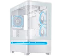 ASUS Prime AP202 - Caja mATX, Cristal Curvado Templado, Compatible con gráficas de hasta 420 mm, radiadores de 360 mm, raíl de fácil extracción, ventilación de Ranura, Ventiladores ARGB, Blanco