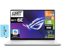 ASUS ROG Zephyrus G14 35.6 cm OLED 120Hz QHD White Gaming Laptop (AMD Ryzen 9 8945HS, RTX 4060 8GB, 16GB LPDDR5X RAM, 2TB PCIe SSD, RGB Backlit KB, WiFi 6E, Bluetooth 5.3, Micro SD, Win11Pro) con DKZ