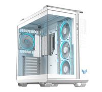 ASUS TUF GAMING GT502 HORIZON TG ARGB WHITE,Chasis de doble cámara con diseño panorámico y panel de vidrio, 4 ventiladores ARGB preinstalados, puerto USB-C de alta velocidad, montaje sin herramientas,