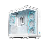 ASUS TUF GAMING GT502 HORIZON TG ARGB WHITE,Chasis de doble cámara con diseño panorámico y panel de vidrio, 4 ventiladores ARGB preinstalados, puerto USB-C de alta velocidad, montaje sin herramientas,