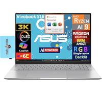 ASUS Vivobook S16 - Laptop alimentada por IA de 16 pulgadas OLED 3.2K (AMD Ryzen AI 9 365, 32GB LPDDR5X, 1TB SSD, AMD Radeon 880M, RGB KB, WiFi 6E, Win 11 Home) con Microsoft 365 Personal, DKZ USB