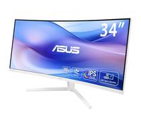 ASUS VU34WCIP-W Monitor Eye-Care WQHD de 34 Pulgadas, 3440x1440, curvatura 1500R, sin Marco, 100 Hz, ionizador de Aire, SmoothMotion, Eye Care Plus, USB-C PD 65 W, Altavoces, sostenibilidad óptima