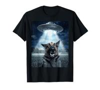 Asustado Pastor Alemán Alien Beam UFO Granja Noche Camiseta