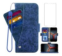 Asuwish Compatible con Asus ROG Phone 2 Funda tipo cartera y protector de pantalla de vidrio templado, soporte magnético con función atril de cuero, funda para teléfono móvil ROG Phone2 II ZS660KL, para mujeres y hombres, color azul