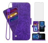 Asuwish Compatible con Asus ROG Phone 5/5 Pro/5s/5s Pro/5 Ultimate Wallet Case Protector de pantalla de vidrio templado, soporte magnético, soporte para teléfono ROG Phone5 Phone5s Mujeres Hombres Púrpura