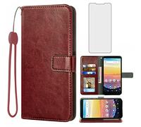 Asuwish Compatible con Cricket Vision 3/Debut/AT&T Calypso 1 2 Funda tipo cartera de vidrio templado protector de pantalla y cuero Flip titular de la tarjeta para teléfono inalámbrico 4G LTE U318AA U319AA Mujeres Hombres Marrón