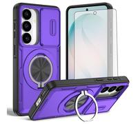 Asuwish Funda compatible con Samsung Galaxy S26 5G y protector de pantalla de vidrio templado, cámara deslizante, soporte magnético duro, accesorios para celdas, S 26 26S G5 SM-S942U, color morado