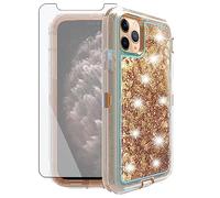 Asuwish Funda de teléfono para iPhone 11 Pro Max 6.5 con protector de pantalla Bling Liquid Glitter Clear Hybrid Silicone Military Grade Protective Cell Cover iPhone11 11pro Promax i XI Plus Mujeres