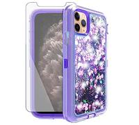 Asuwish Funda de teléfono para iPhone 11 Pro Max 6.5 con protector de pantalla Bling Liquid Glitter Clear Hybrid Silicone Military Grade Protective Cell Cover iPhone11 11pro Promax i XI Plus Mujeres