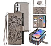 Asuwish Funda de teléfono para Samsung Galaxy A05s/A05 con cremallera, funda desmontable para celular con protector de pantalla de vidrio templado, correa de cordón cruzada, soporte para tarjetas Ao5s