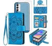Asuwish Funda de teléfono para Samsung Galaxy A05s/A05 con cremallera, funda desmontable para celular con protector de pantalla de vidrio templado, correa de cordón cruzada, soporte para tarjetas Ao5s