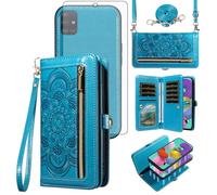 Asuwish Funda de teléfono para Samsung Galaxy A51 4G con cremallera, magnética, desmontable, con protector de pantalla de vidrio templado, correa cruzada, tarjetero de flores, A 51 M40S 51A A515F S51